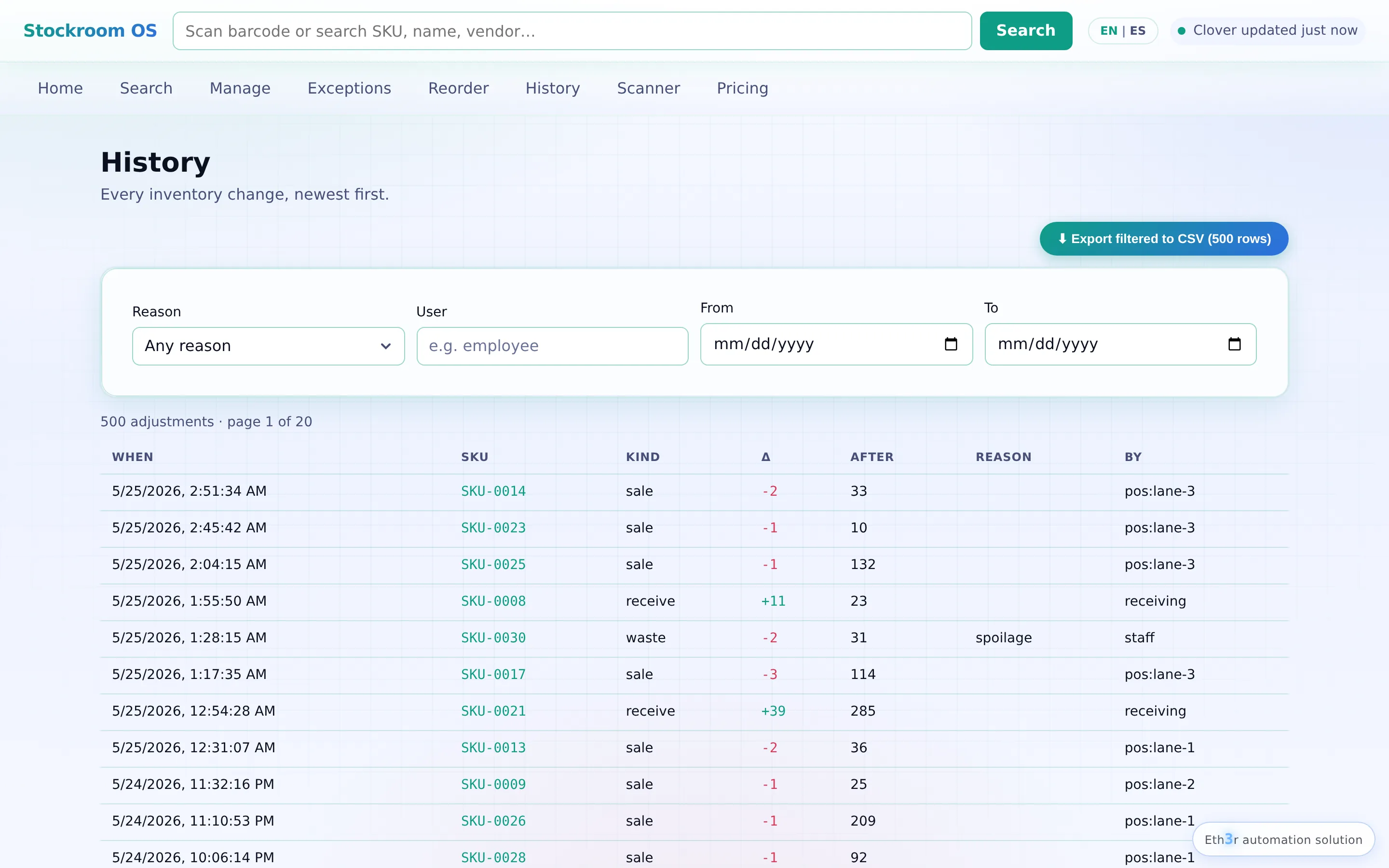 Stockroom OS audit history