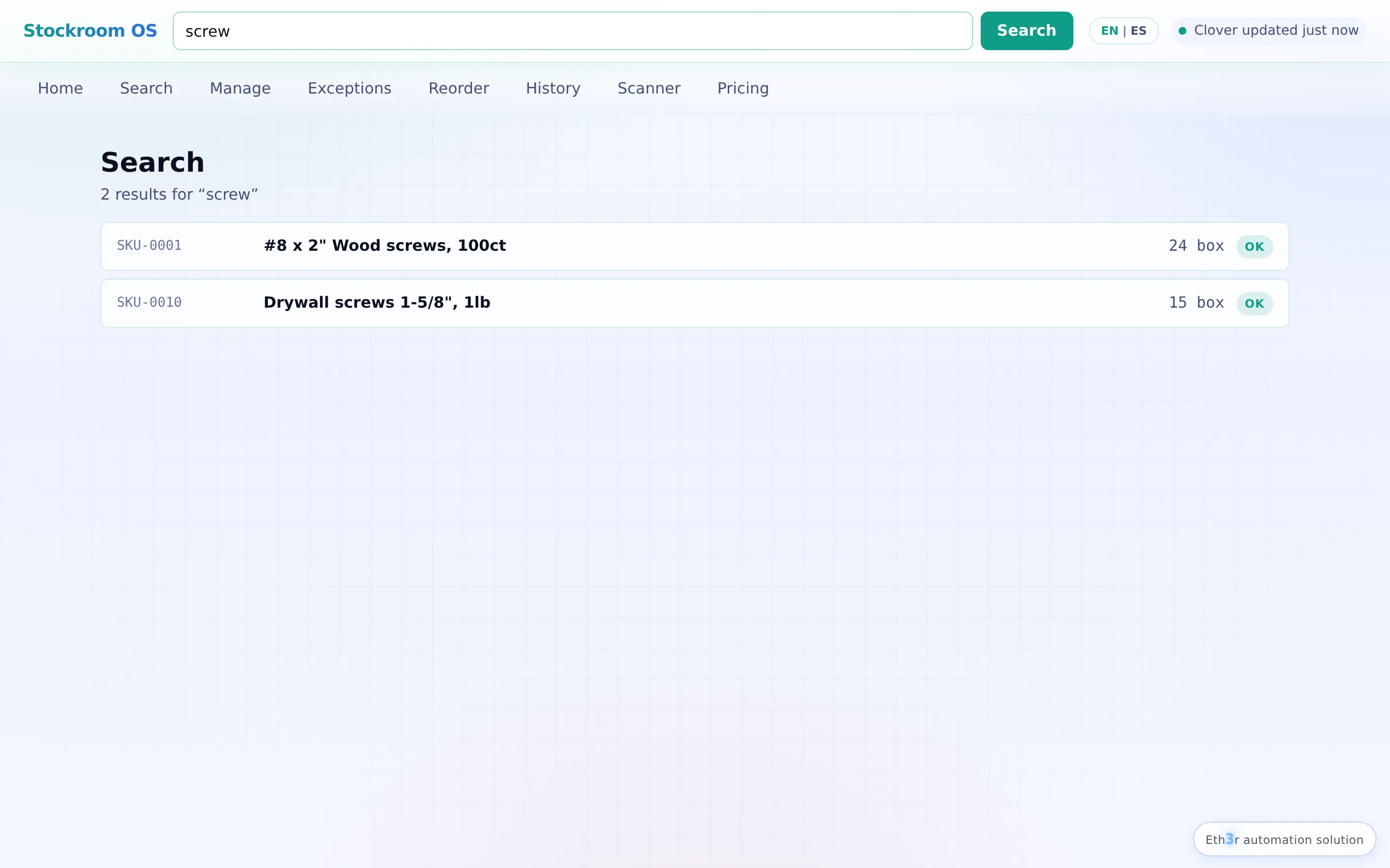 Stockroom OS universal search